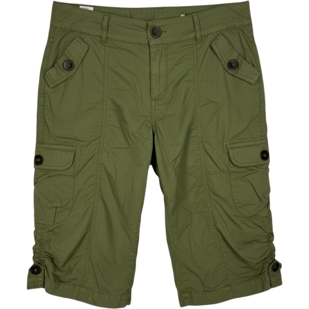Vintage Y2K Military Green Crop Cargo Pants Size 8 Ruched Capri Grunge Utility